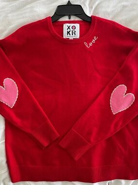 XOKR Kerri Rosenthal Love Sweater Pullover Red w/Pink Heart Appliqué